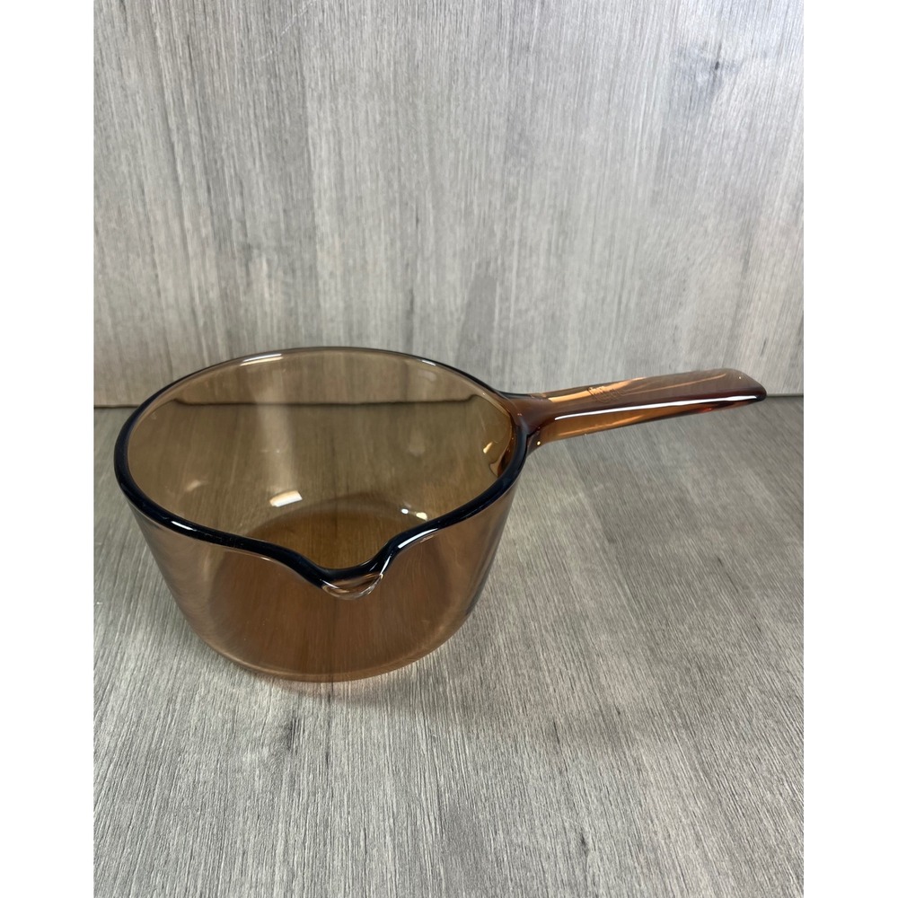 Vision Corning Amber Glass Saucepan 1L Pour Spout USA Vintage Cookware Pot